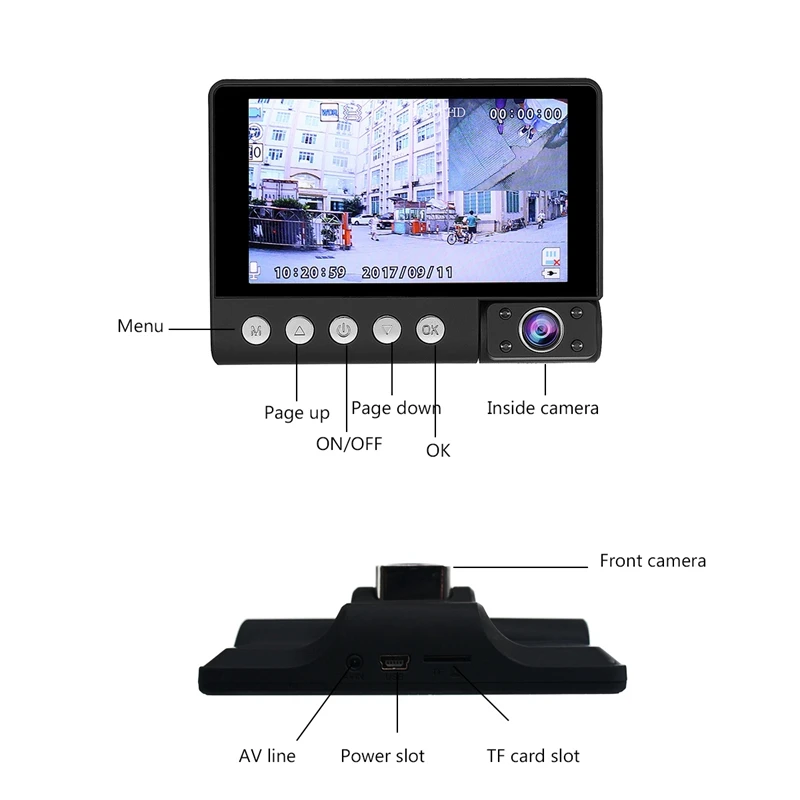 4 дюйма 1080P Ips Dash Cam камера 170 градусов широкоугольный g сенсор 3 объектива