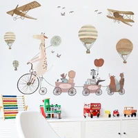 cute animals hot air balloons wall stickers baby roon cartoon wallpaper for nursery kids room decoration aesthetic adhesive film