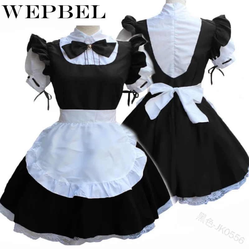 

WEPBEL Women Vintage Patchwork Ruffles Lolita Dress Maid Bow Short Sleeve Ladies Female Dresses
