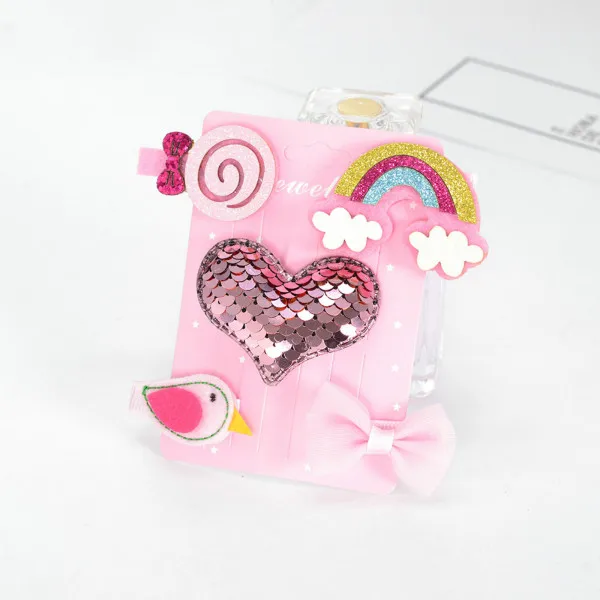 52-10 Children's hairpin set hair accessories 5PCS/SET baby flowers bow side clip girls crown all-inclusive cloth side clip - Цвет: 52-10