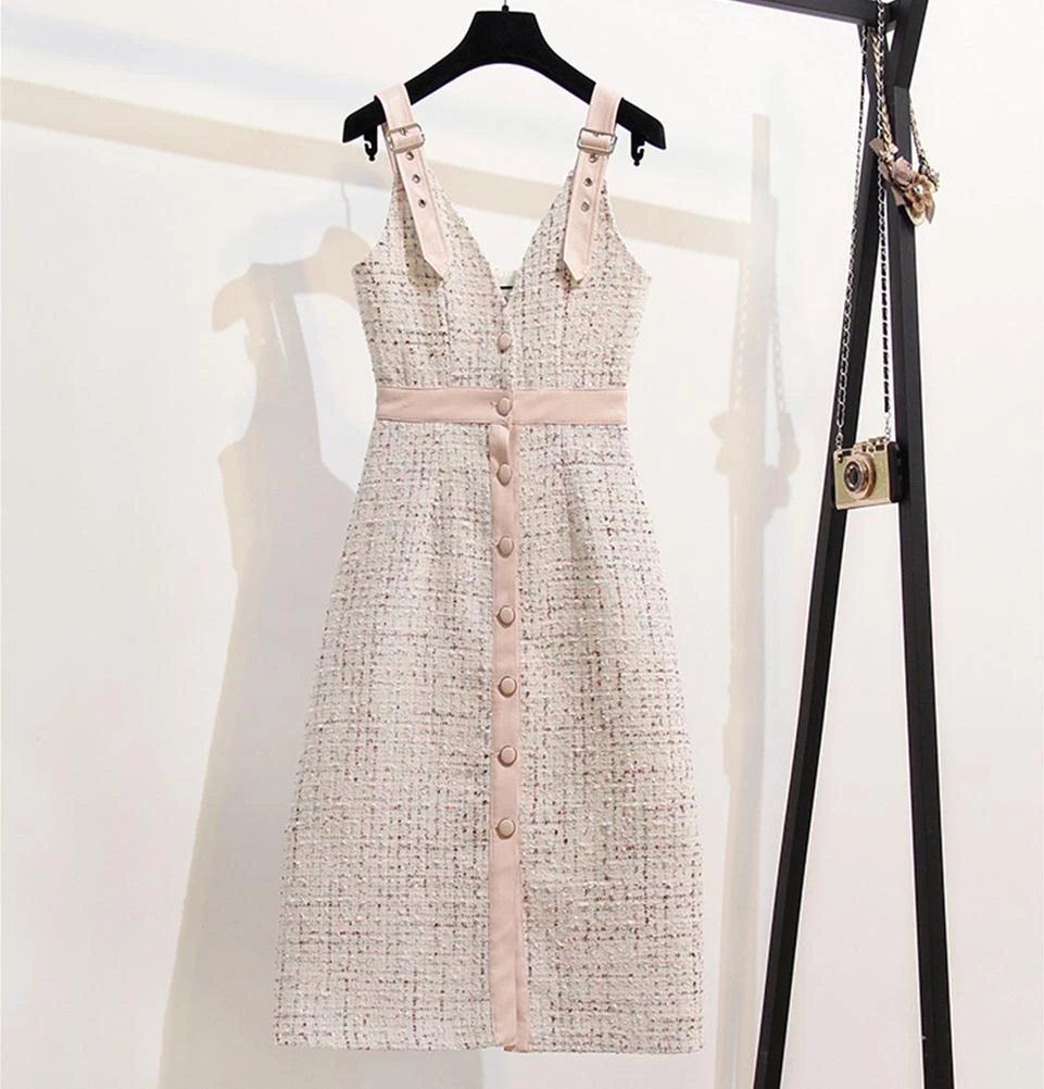 pink dress only Платье на тонких бретелях, женские зимние платья, офисный Женский Топ с длинным рукавом, однобортный комплект из 2 предметов, Осенние костюмы - Цвет: pink dress only