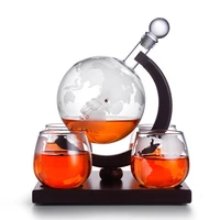 whiskey decanter set vodka globe decanter with 4 glasses liquor dispenser with wood stand wine bureau