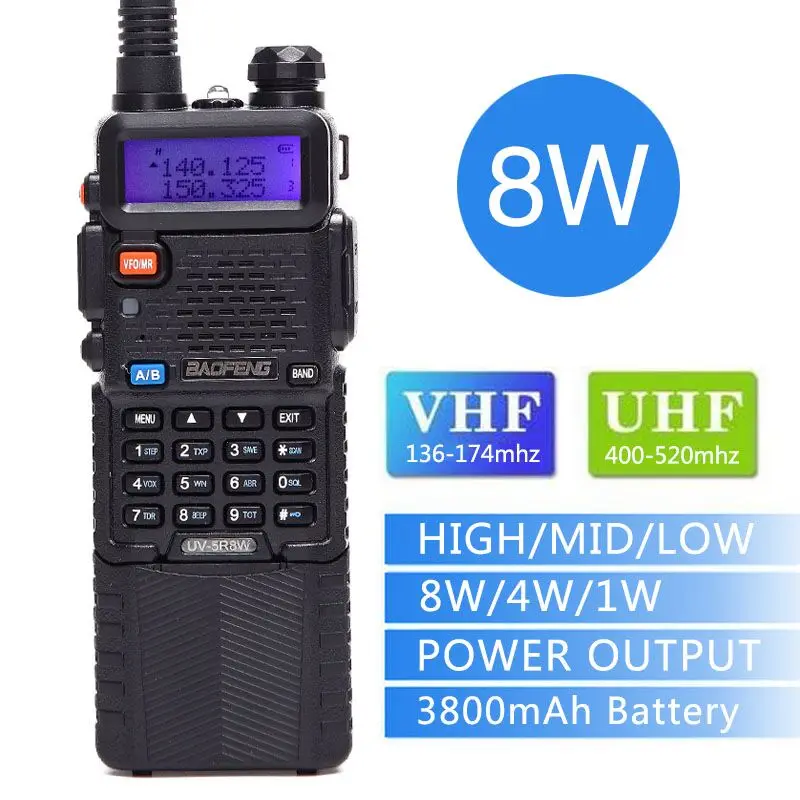 Рация BaoFeng UV 5R трехдиапазонная 8 Вт Вт/4 Вт/1 VHF/UHF 2 шт. аккумулятор 3800 мАч|Рации| |