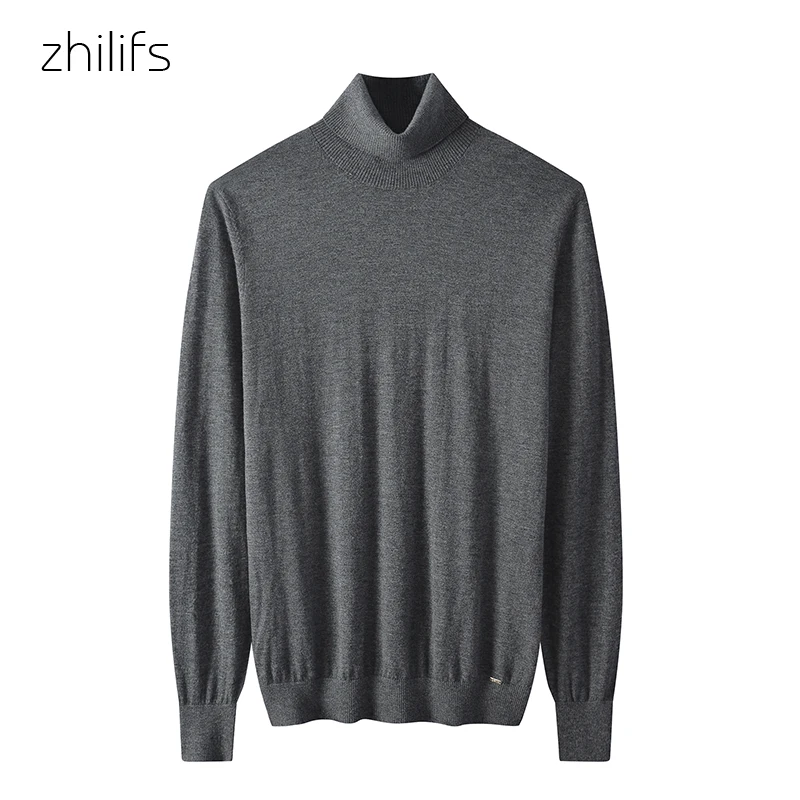 High quality 2021 Spring and Autumn sweater Men turtleneck  long-sleeved sweaters 16 needle Superfine Merino wool Knitted Tees