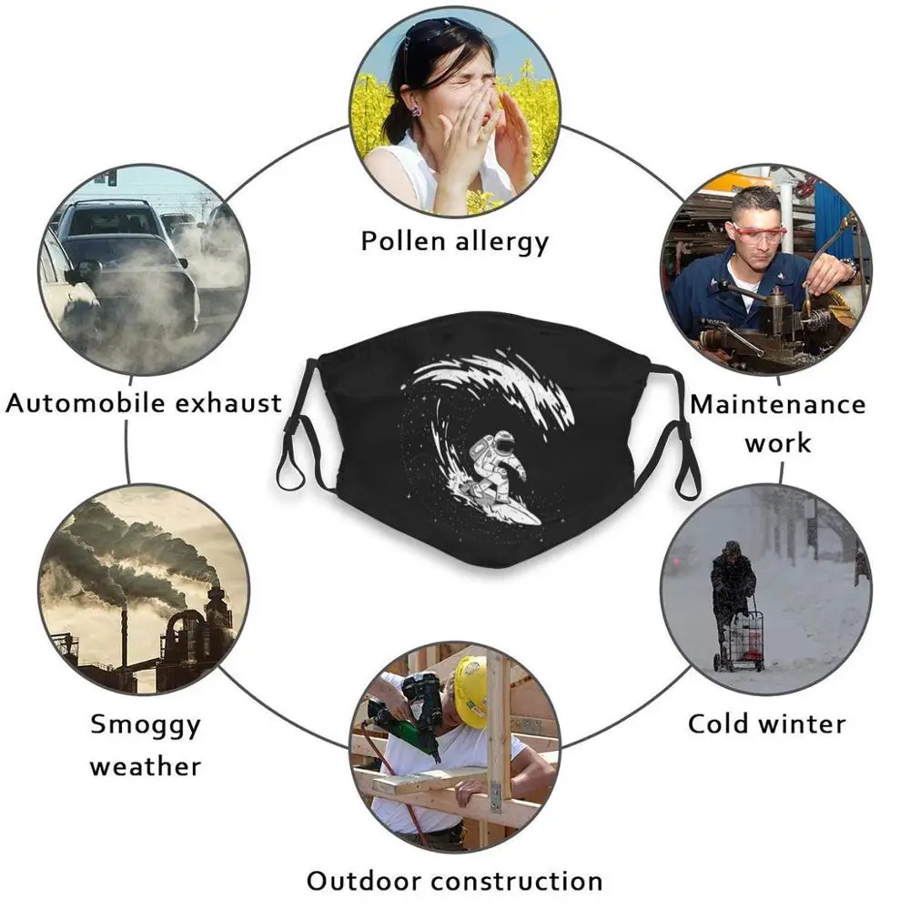 

Surfing Astronaut Washable Reusable Trendy Mouth Face Mask With Filters For Child Adult Surfing Astronaut Surfing Astronaut