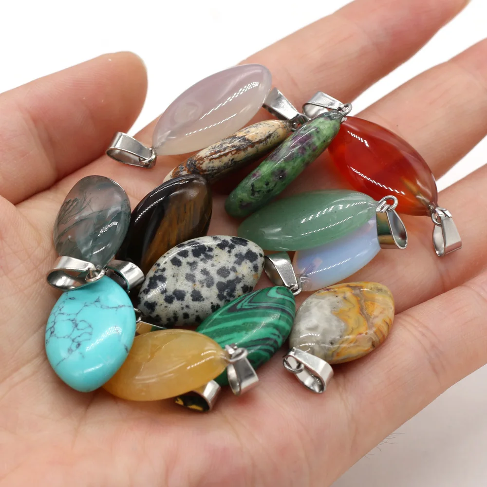 

5Pcs Natural Stone Pendant Rose Quartz Unakite Horse Eye Shape Charms for Jewelry Making DIY Accessories Fit Necklaces Wholesale