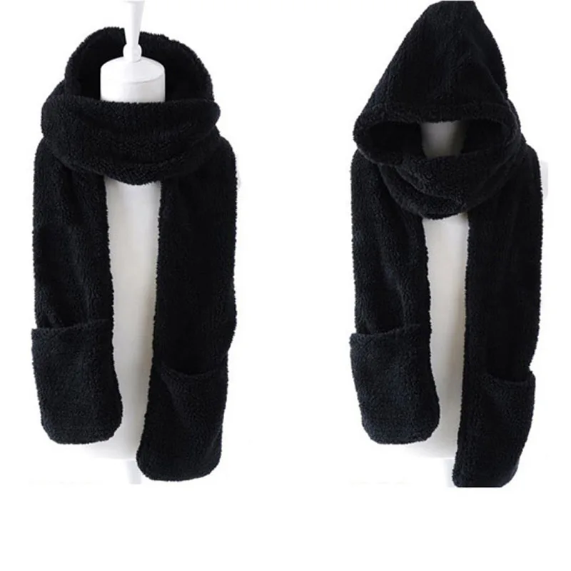 

Winter Warm Women Hoodie Gloves Pocket Earflap Hat Long Scarf Shawl Snood Wraps XRQ88