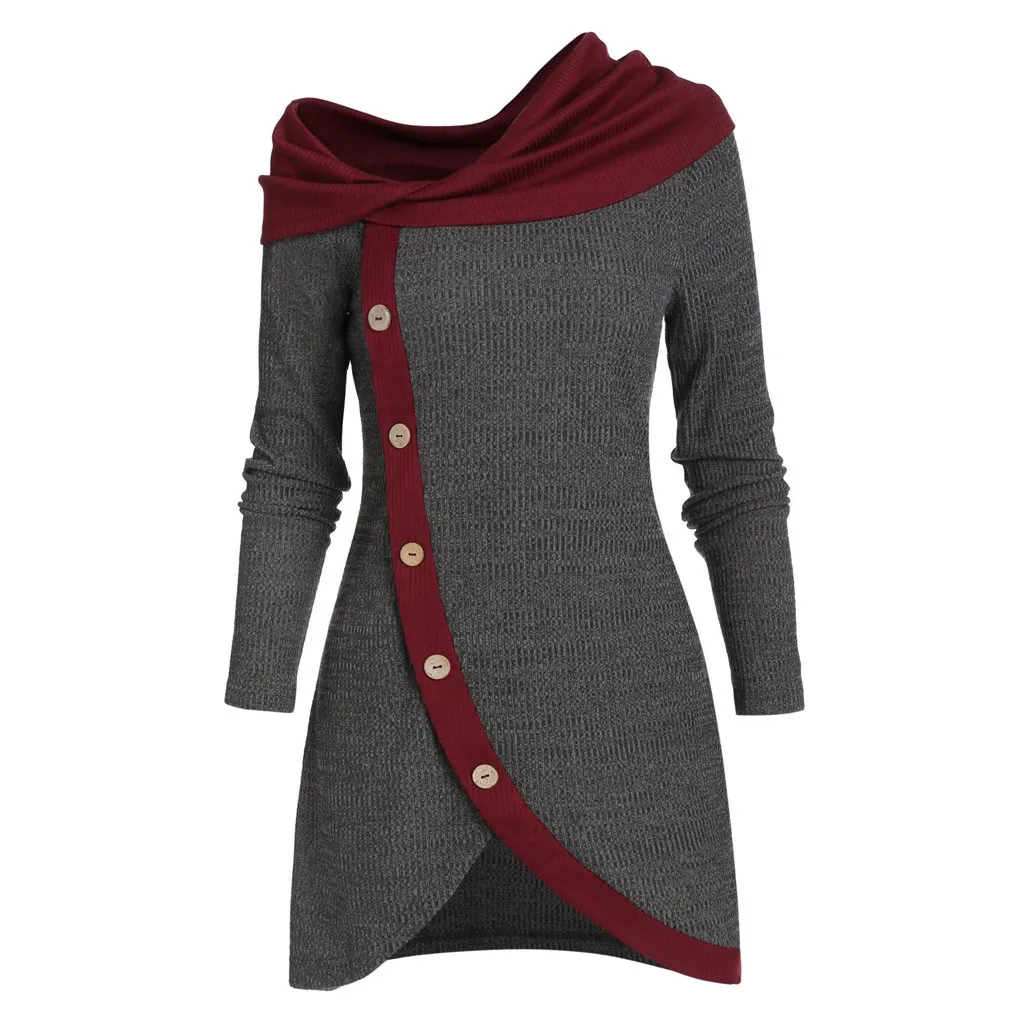 Womail размера плюс женская футболка модный длинный рукав контрастный цвет пуловер