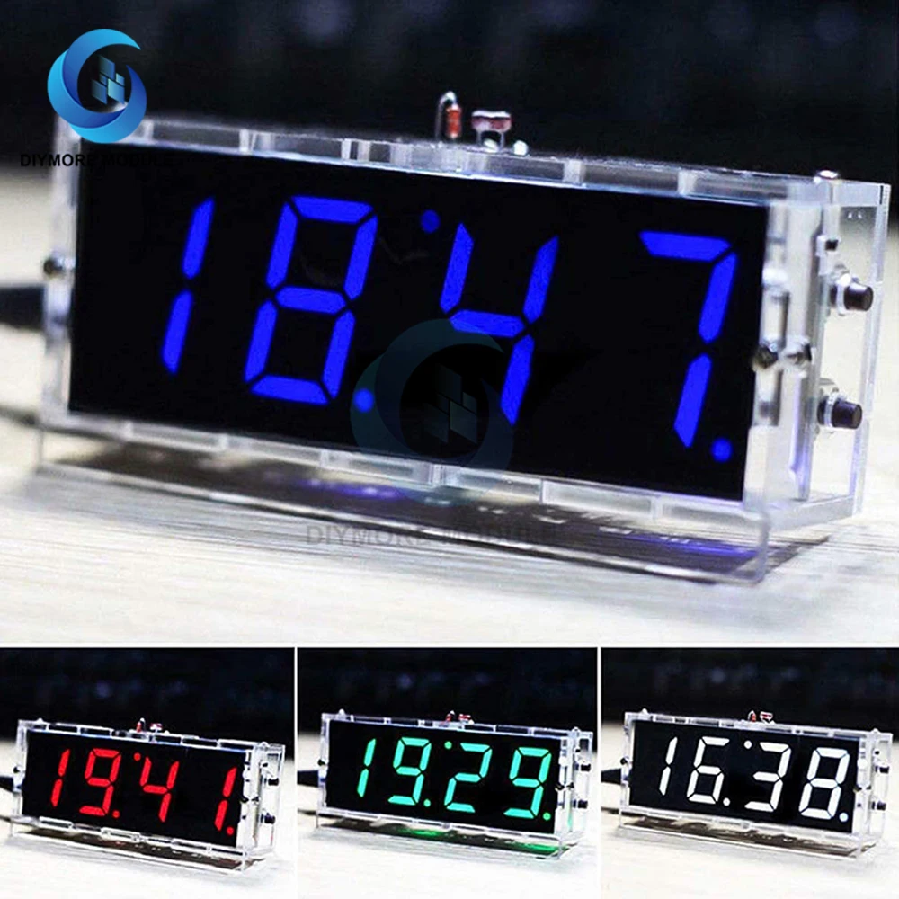 DIY Electronic Kit Clock LED Microcontroller Kit Digital Clock Time Light Control Temperature Thermometer Red/Blue/Green/White