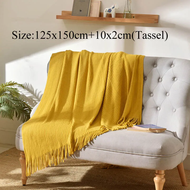 yellow C Однотонное одеяло с кисточками, покрывало для дивана, белое, серое, желтое летнее одеяло покрывало на кровать для дома, отеля, четыре сезона - Цвет: yellow C