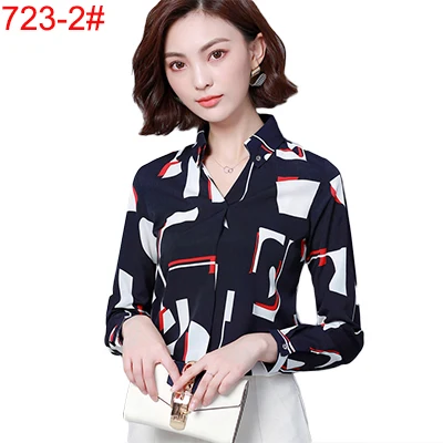 Женская шифоновая блузка, рубашка,, женская одежда, длинный рукав, Blusas, шифон, женские офисные блузки, с принтом, в полоску, в горошек, для девушек, OL, Топ - Цвет: 723-2