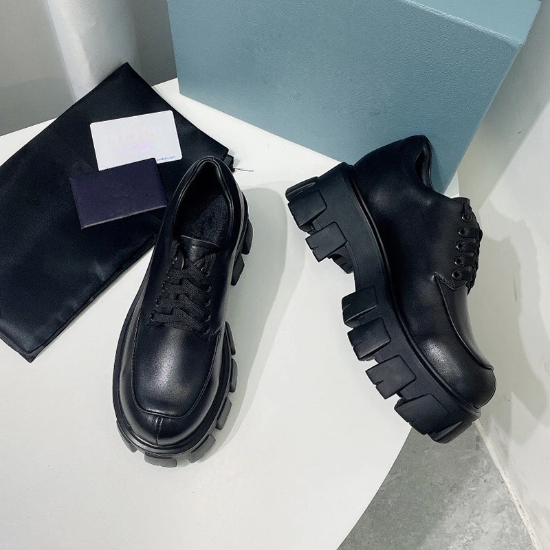 

Spring New Patent Leather Woman Lace-up flat Shoes Comfortable catwalk thick bottom muffine shoes Non-slip Height leisure shoes