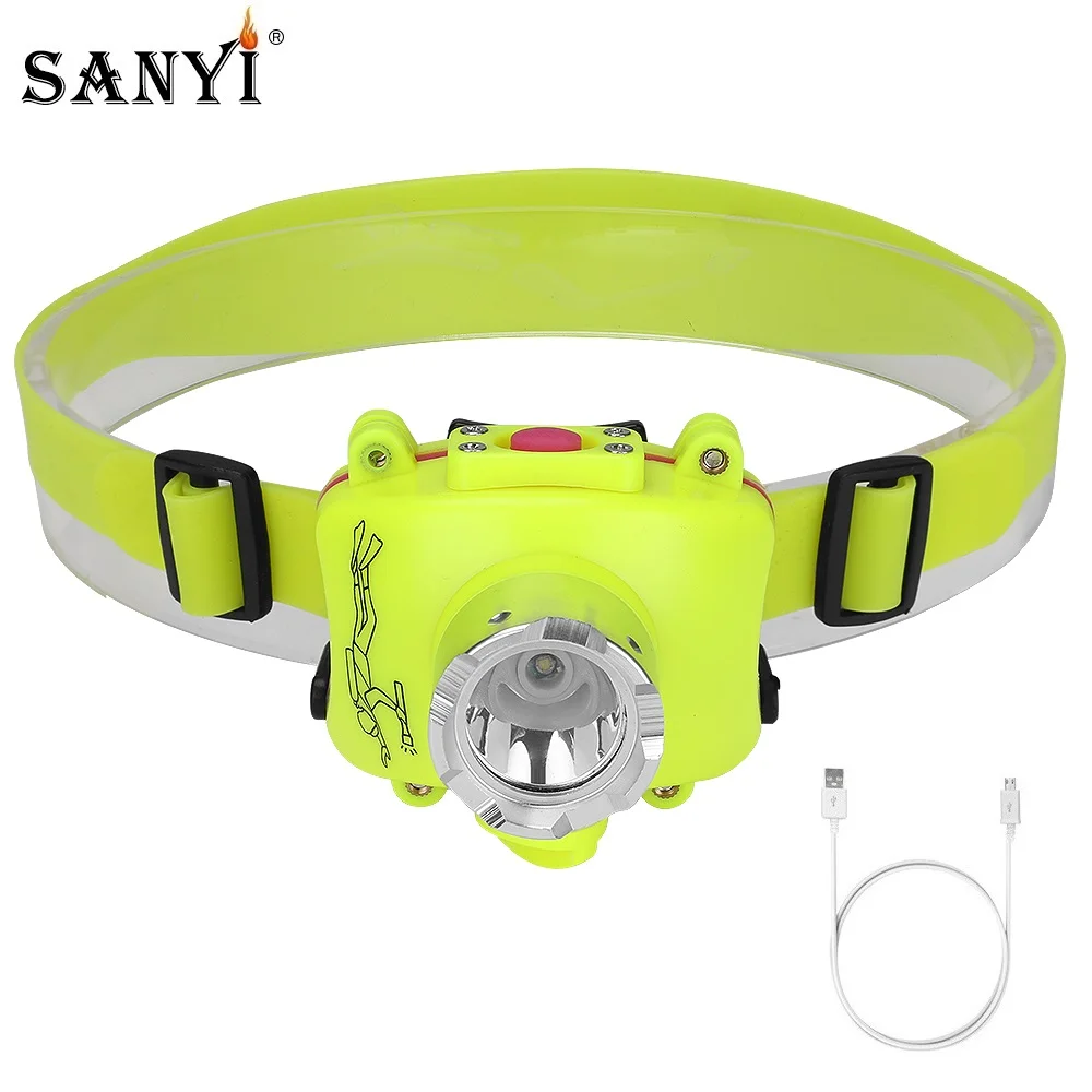 Светодиодный налобный фонарь для дайвинга с USB зарядкой водонепроницаемый