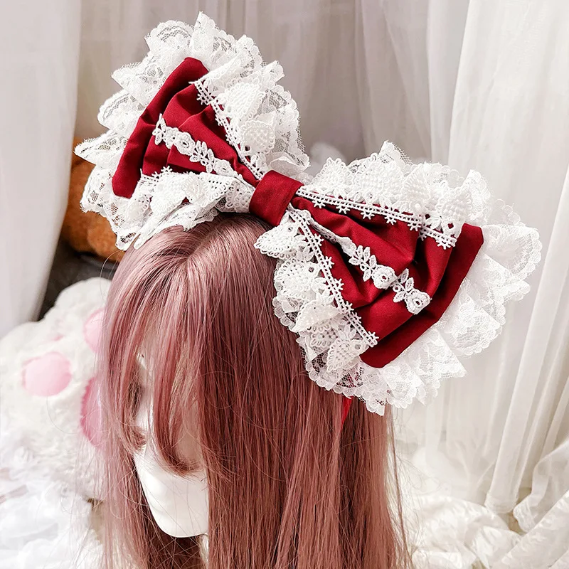 

Lovely Lolita Maid Lace Big Bow Women Hairbands Girl's Headbands Lady's Kawaii Headwear Hair Accessories Headwrap