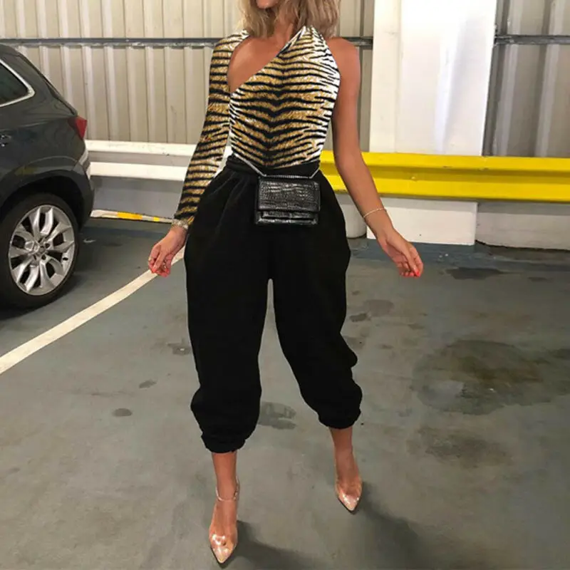 Женский стрейчевый боди с длинным рукавом Топ футболка леопардовая блузка