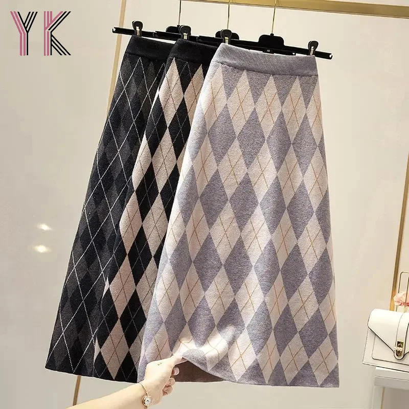 

Женская трикотажная юбка, длинная винтажная юбка с завышенной талией на осень и зиму, 2021