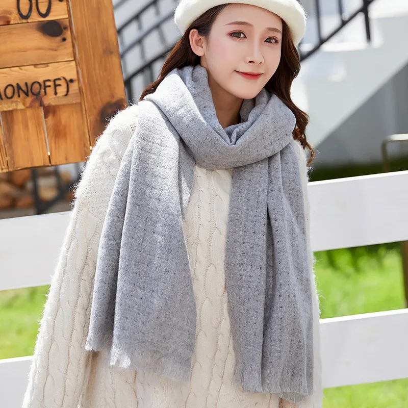 

2020 new winter scarf women autumn, luxury and high-quality solid color wool student warm comfortable shawl, Scarves for ladies