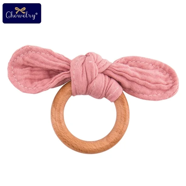 Pink bunny ear 1 шт., деревянный зубопрорезыватель, хлопковая соска, зажимы, цепочка, плетеная нить, кожа, гравировка, лиса, соска, клипса, пустышка для детей, товары для кормления - Цвет: Pink bunny ear
