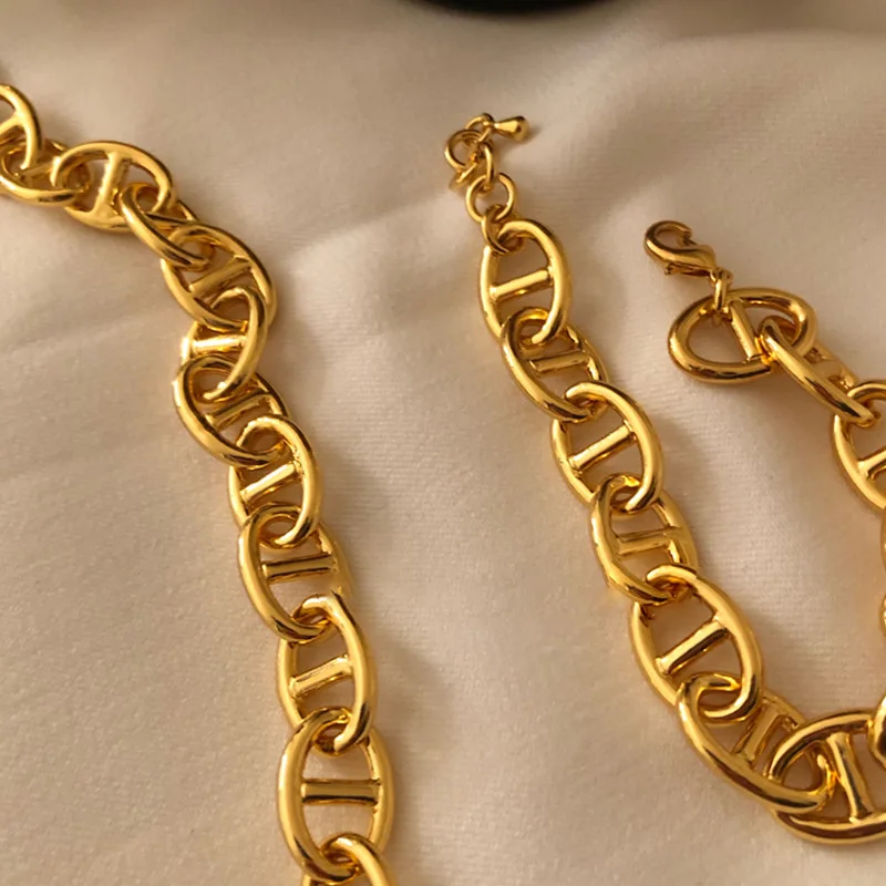 

European and American Punk Style Gold Bracelet Set French Necklace Super Love Jewelry