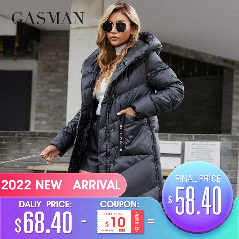  GASMAN 2022 Новая женская зимняя куртка длинные пальто с капюшоном женские модные теплые парки брендовые высококачественные женские пухов…