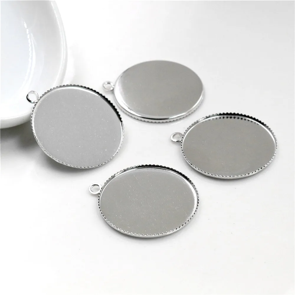 

20pcs 25mm Inner Size Stainless Iron Material Rhodium Colors Simple Style Cabochon Base Cameo Setting Pendant Tray-S2-26