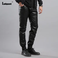 ladiguard plus size men pu leather pants male autumn fashion motocycle pants sexy faux leather bottom mens streetwear homme 3xl