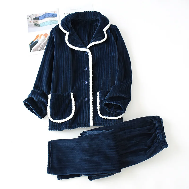 

Autumn Winter Lovers Flannel Pajamas Thickened Warm Solid Coral Velvet Pit Bar Men and Women's Home Wear Large Couple Clothes
