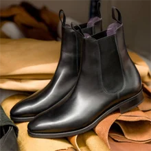 Men's New Fashion Pu Leather Ankle Shoes Round Toe Low Heel Boots Men's Casual Classic Retro All-match Chelsea Boots HC037