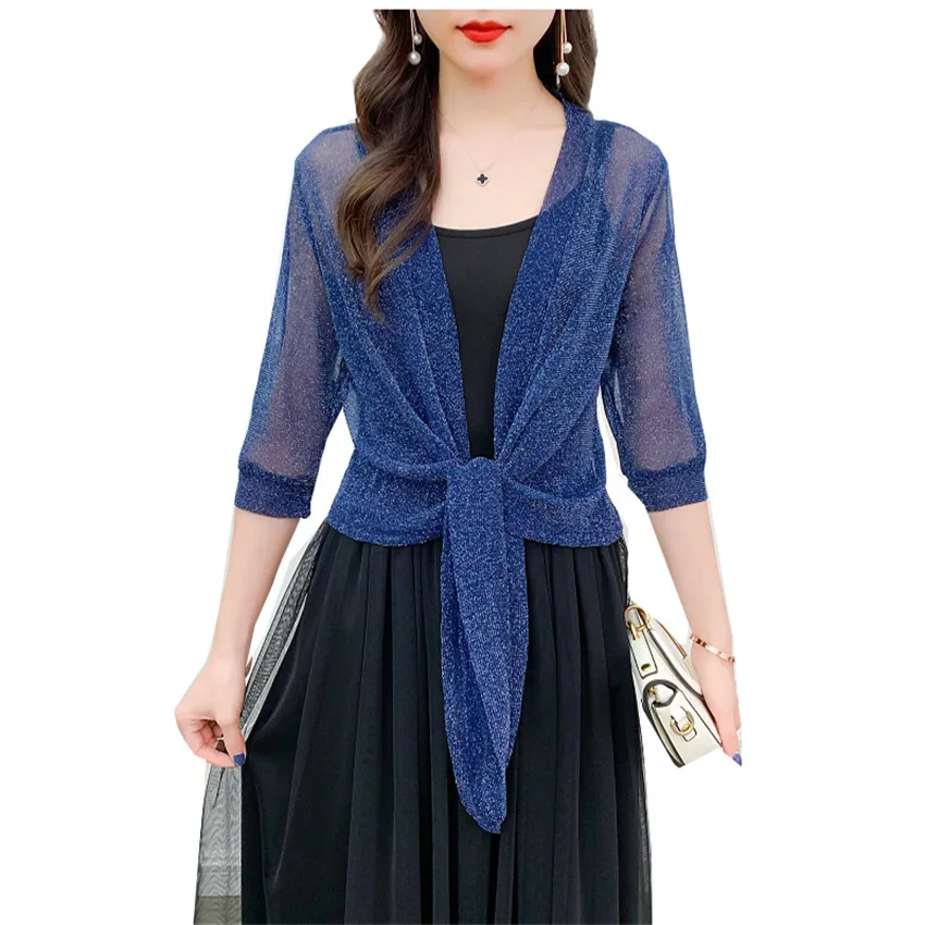 Новинка летняя женская блузка Gowyimmes Женский однотонный кардиган Короткие блузки