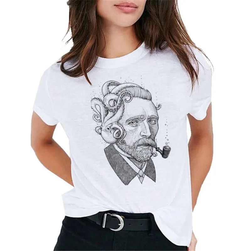 0830 Van Gogh Oil Art женская футболка с принтом Футболка Повседневная новая уличная футболка графическая футболка в стиле Харадзюку женская одежда - Цвет: 0830