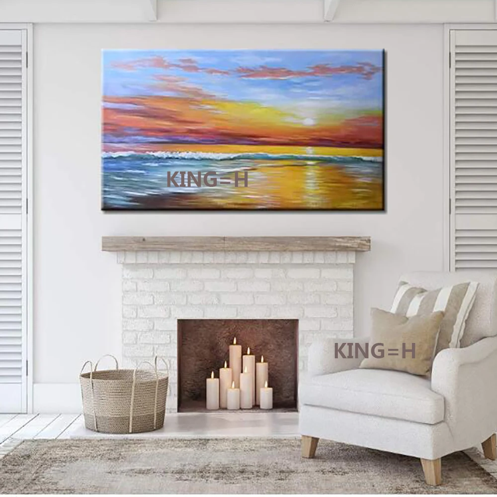 

Hand Painted Abstract Summer Sunset Beach Oil Painting On Canvas Modern Seascape Wall Pictures Lobby, Bar Living Room Home Decor