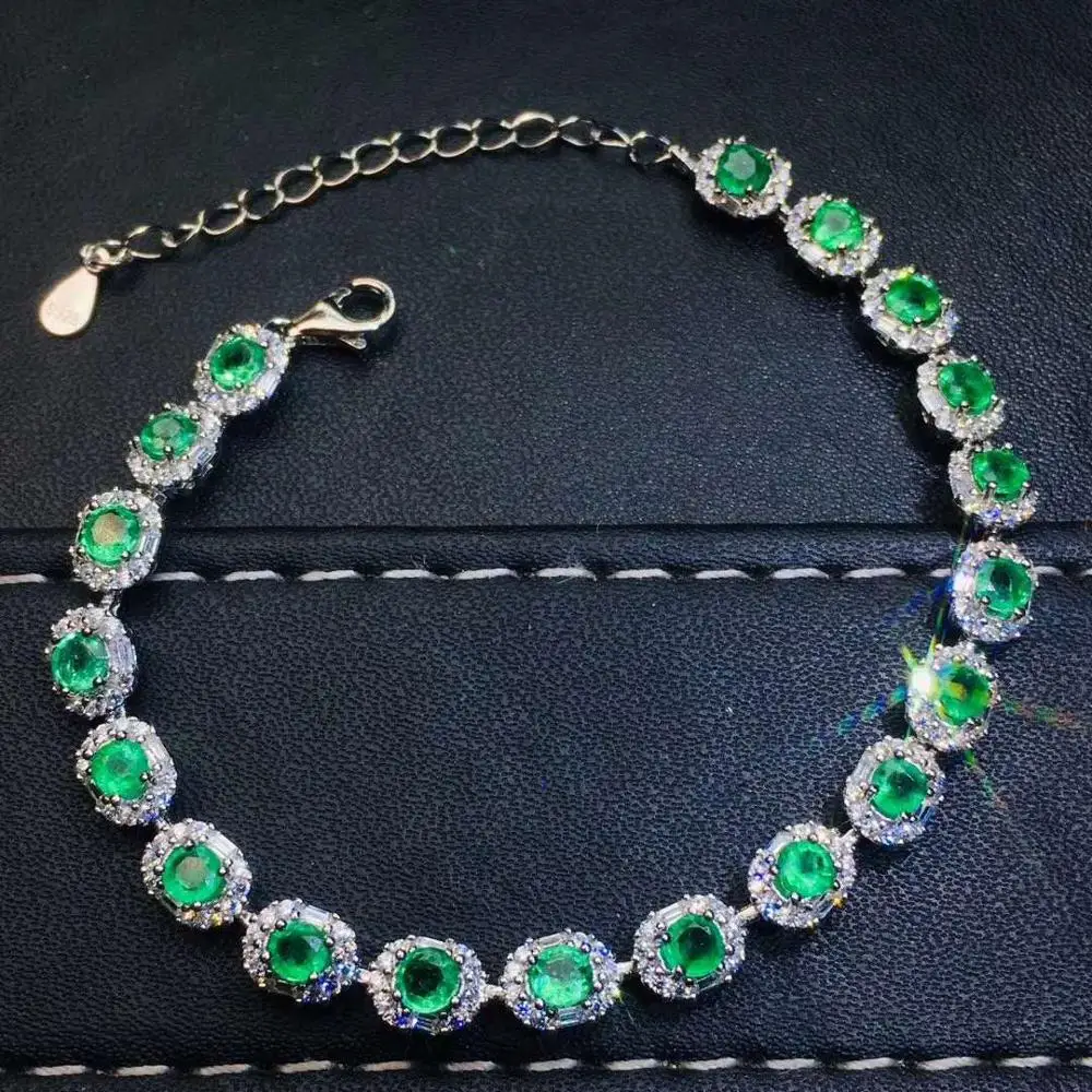 

100% Natural And Real Emerald bangle Bracelet Solid S925 Sterling Silver For Women Color Fine Jewelry