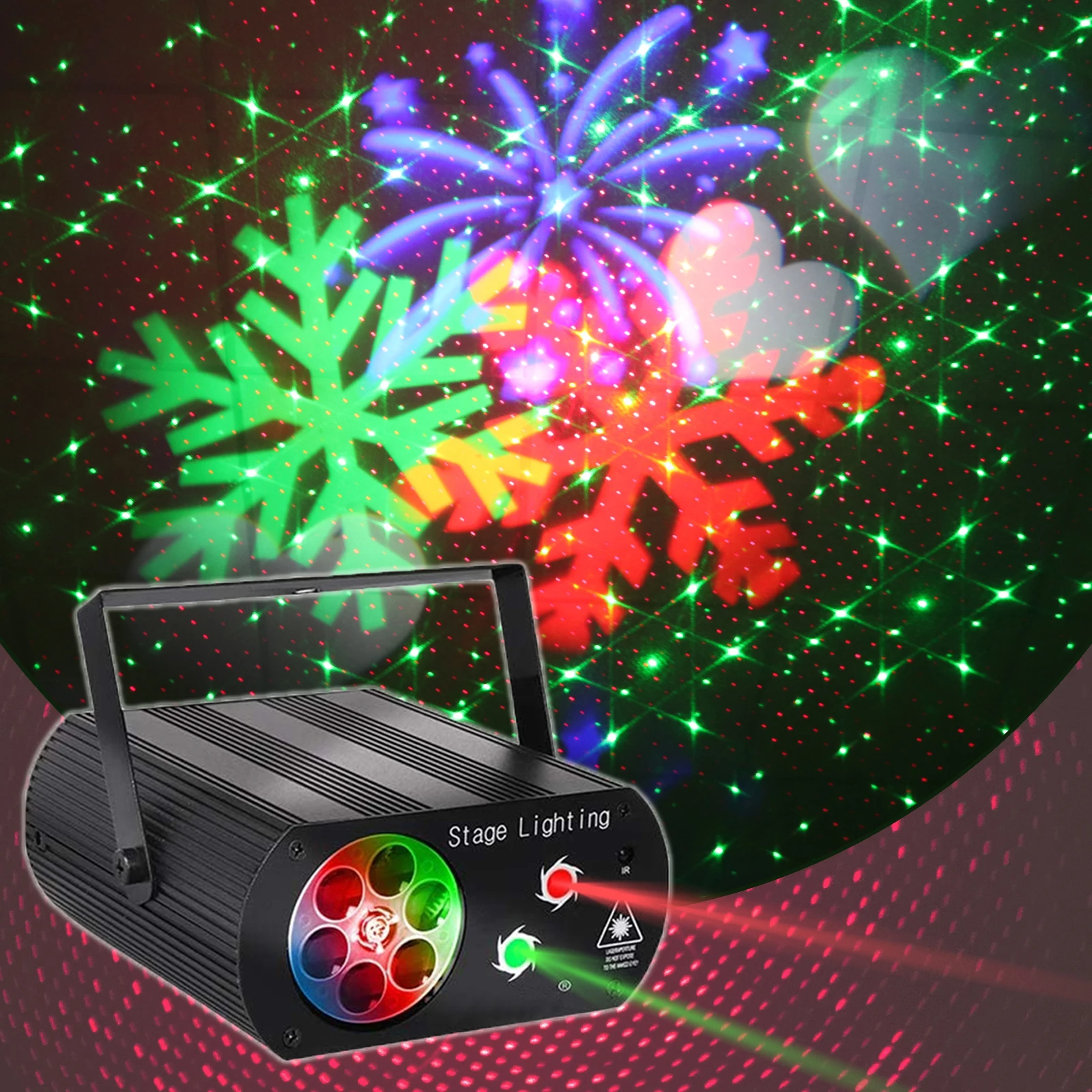 RGB Disco Lights Snowflake Laser Sound Activated Projector 16 Pattern Lighting Effect With Remote Control For Home DJ Party lamp