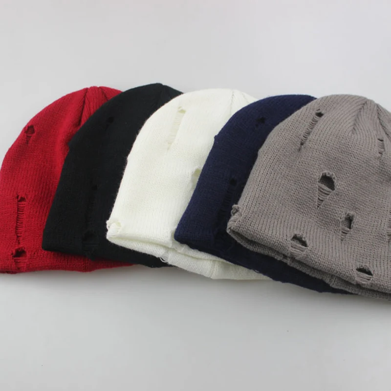 Унисекс вязаная шапка с дырками Осень-зима модная теплая уличная хип-хоп кепка