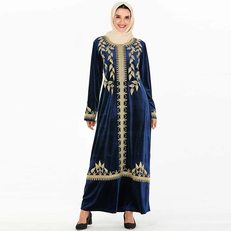 Плюс размер цветочный бархат abaya Дубай зима осень утолщаются теплый турецкий хиджаб мусульманское платье исламское одежда Абая для женщин