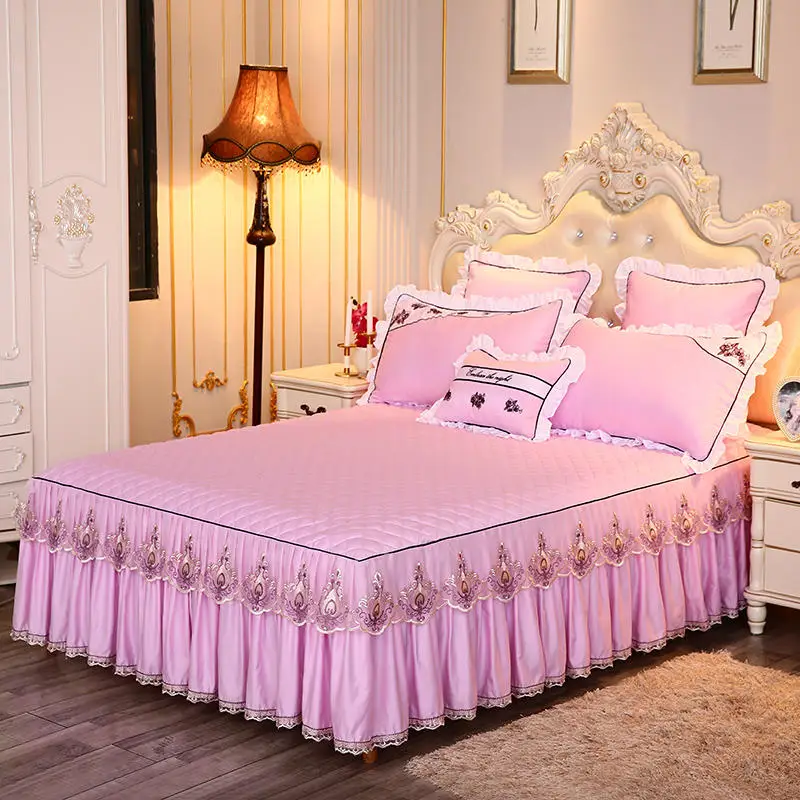 Розовое теплое плотное кружевное постельное белье наволочка 1/3 шт. с вышивкой