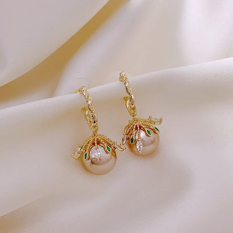 Очаровательные женские висячие серьги с жемчугом шампанского милые циркониевые