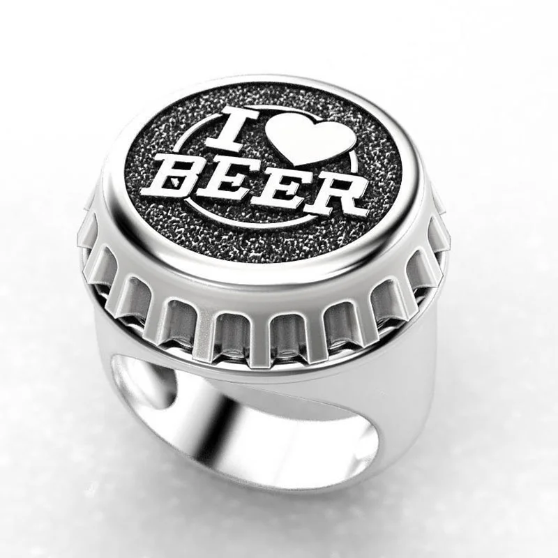POFUNUO готические буквы I Love Beer мужское кольцо с печатью двухцветный цвет для