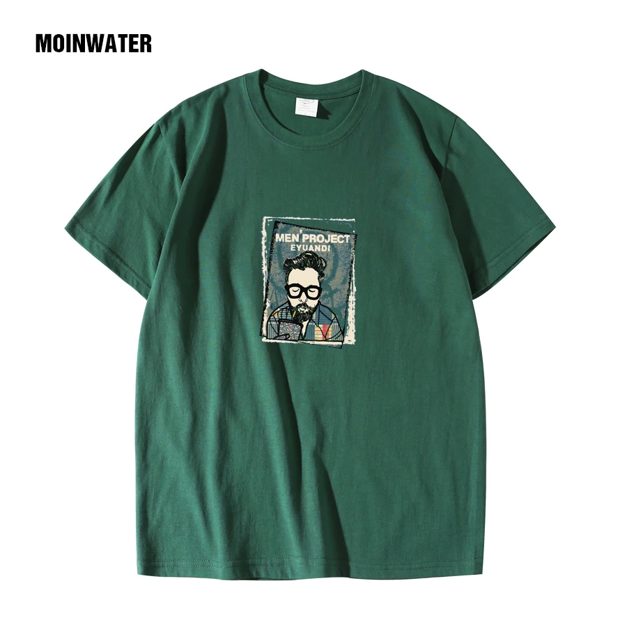 

MOINWATER New 2022 Men 100% Cotton T shirts Male Dark Green Black Streetwear Fashion Short Sleeve Tees Tops for Summer RT22006