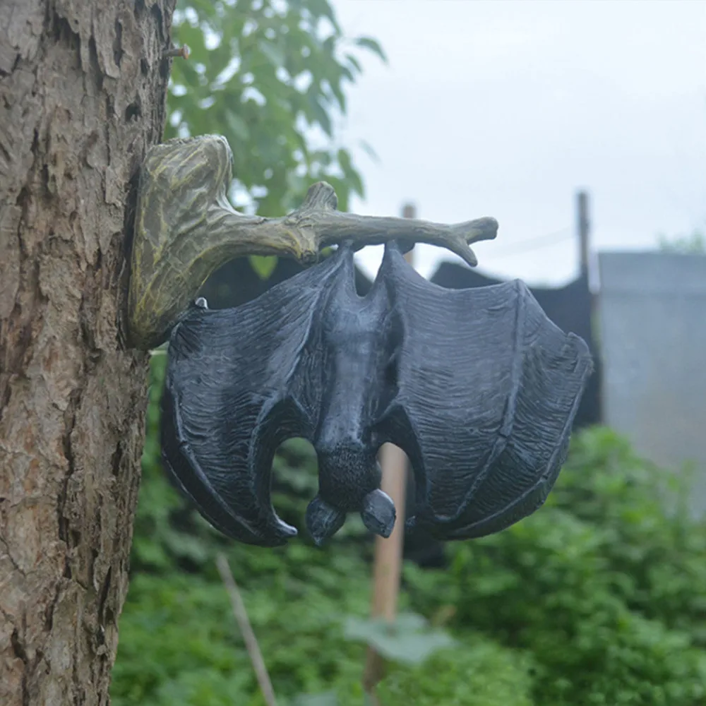 Colgante de &aacute;rbol de pared de murci&eacute;lago al rev&eacute;s, figurita de Animal en resina ornamento para exteriores, para Halloween, ambiente interesante, decoraci&oacute;n de jard&iacute;n-3