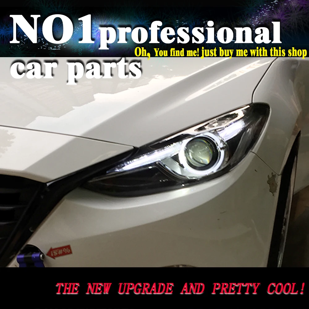 

car accessories for 2015 Mazda 3 LED Headlights New Mazda3 Axela LED DRL Lens Double Beam H7 HID Xenon Car Accessories
