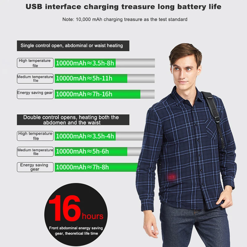 

ZYNNEVA New Outdoors USB Heated Shirts Men Long Sleeve Smart Rapid Heating Plaid Shirt Autumn Winter Warm Striped Shirt GC2118