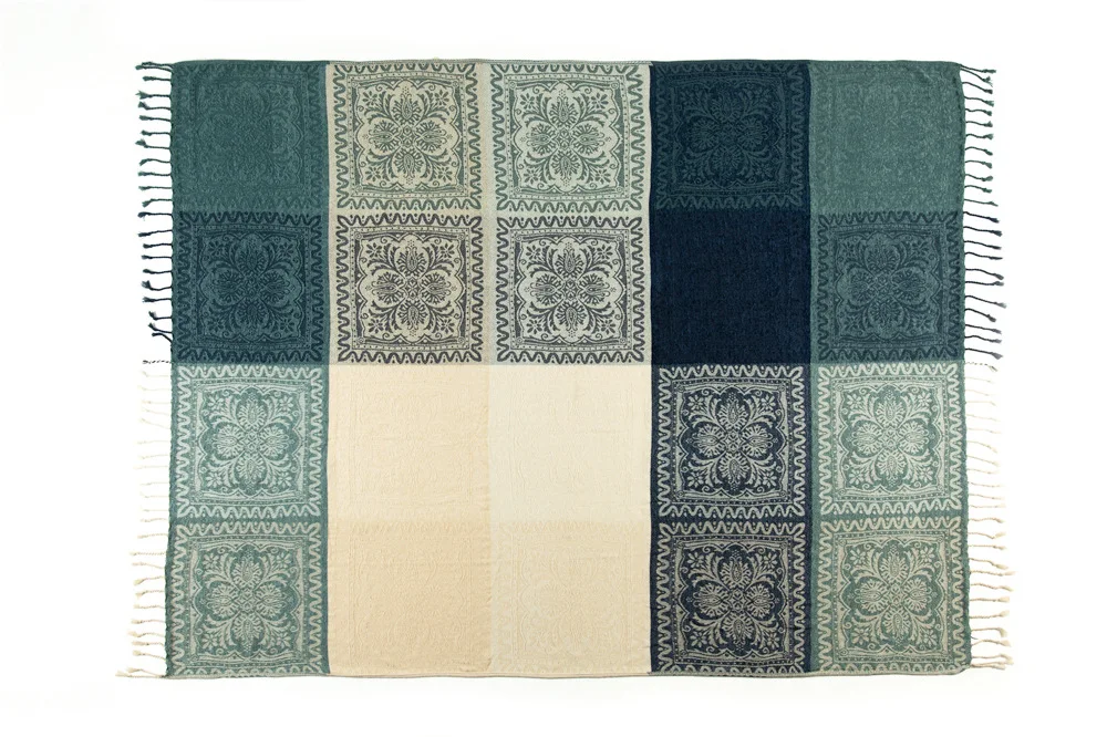 Mediterranean American chenille sofa cushion Colorful Bohemian Chenille Plaids Sofa Large Cobertor Blanket With Tassel | Дом и сад