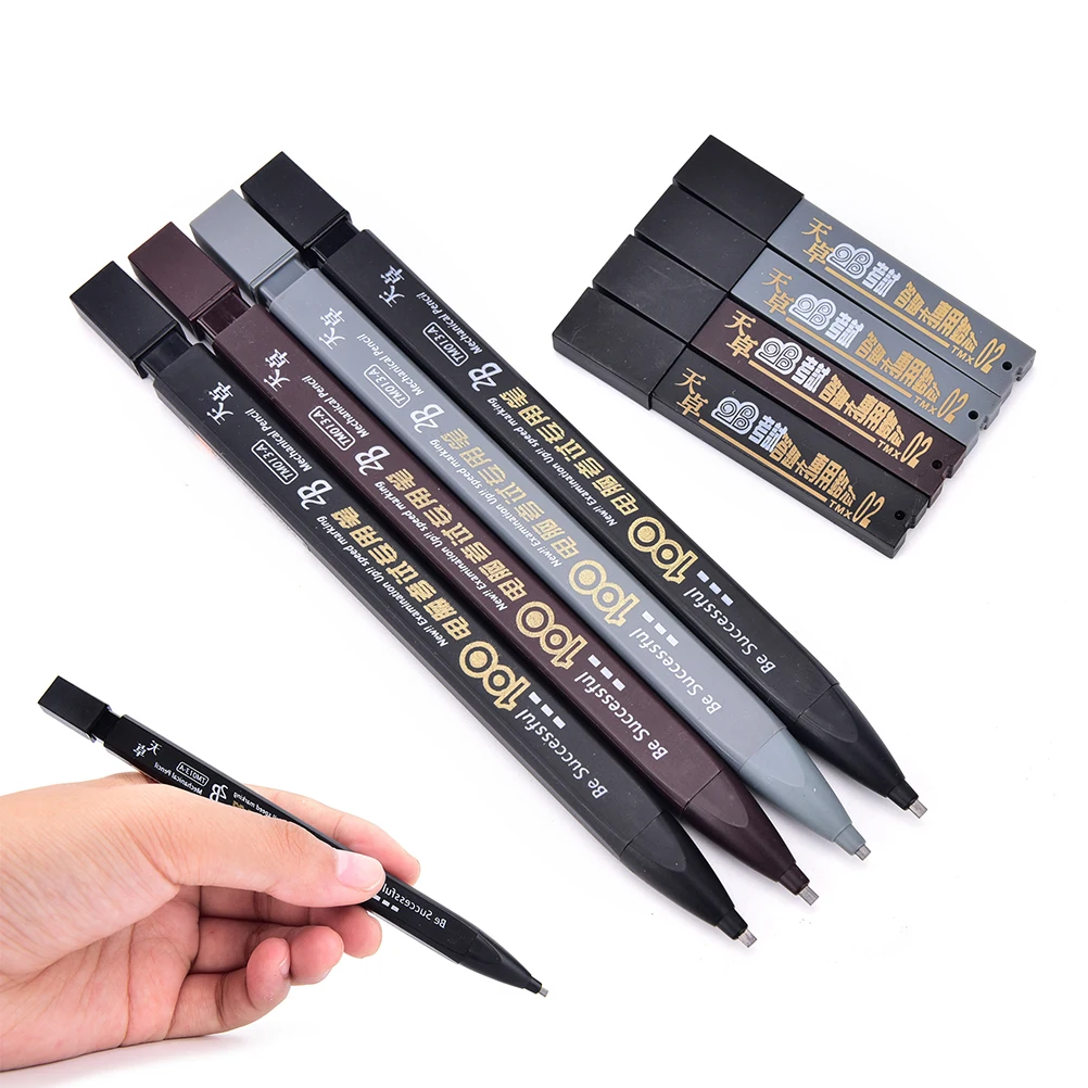 

2B Set Pencil Exam Mechanical Drawing Black Color Automatic School Office Pencil Accessories Supplies