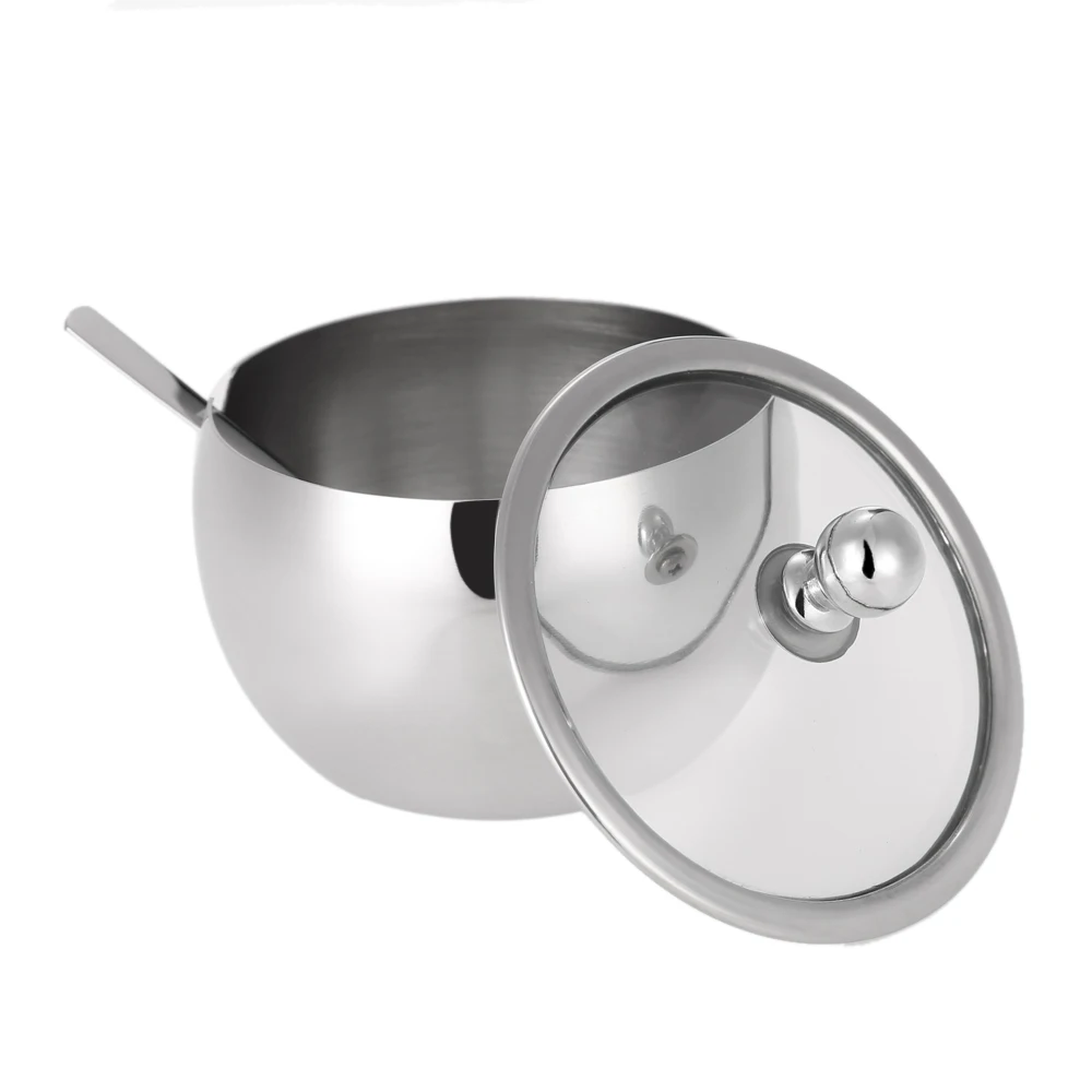 

High-end Durable Stainless Steel Sugar Bowl Gadgets Can Kitchen Tools with Lid and Sugar Spoon Versatile Seasoning Container