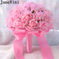 janevini bridal pink flowers bouquet with pearls ribbon artificial red green white wedding bouquets bride flower accessories