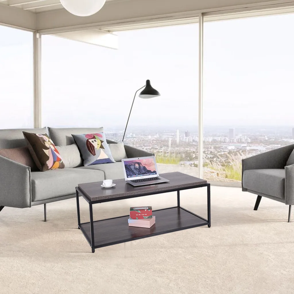 

Tea Table End Table For Office Home Coffee Table Sturdy Design Metal Legs Wooden Coffee Tables For Living Room 2 Layer Furniture