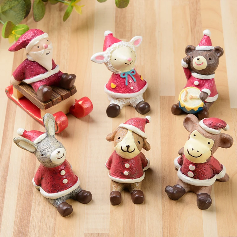 

Resin Animal Miniature Figurines Cute Cartoon Santa Claus Decoration Christmas Crafts Fairy Garden Accessories Home Decoration