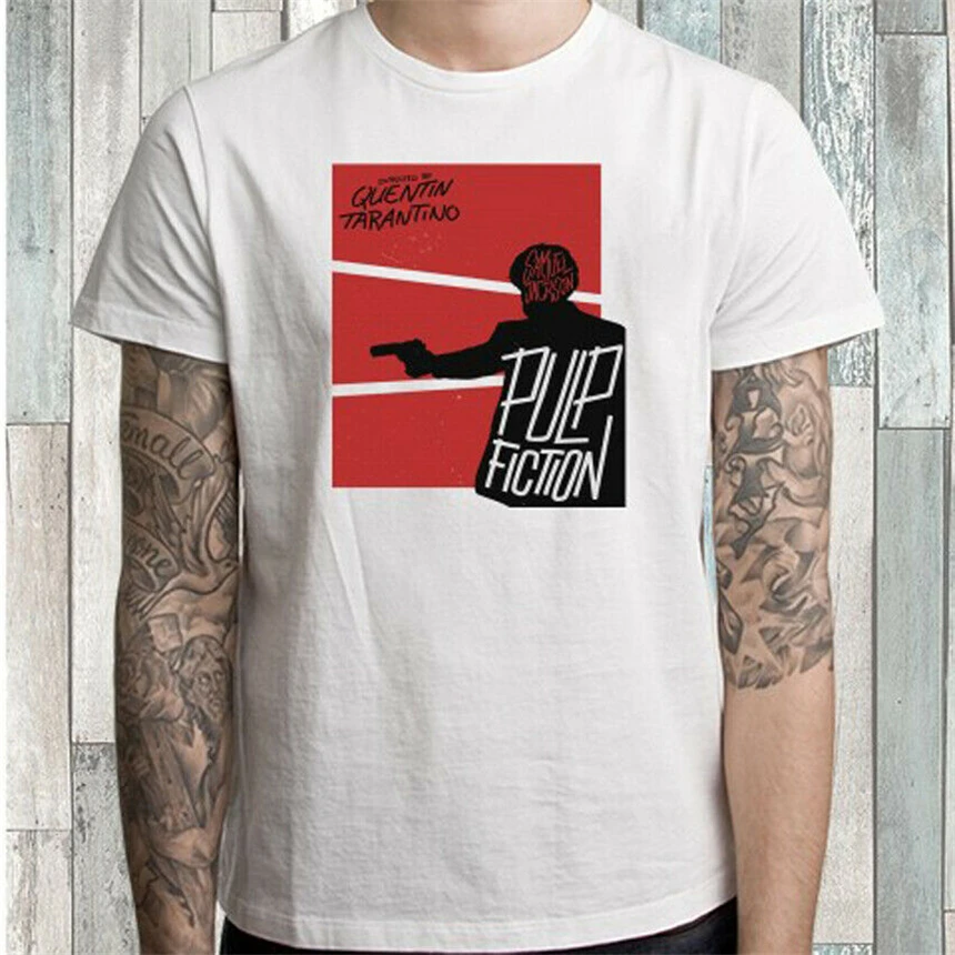 Целлюлозная фантастика ретро постер фильмов мужская белая футболка Размер S M L XL