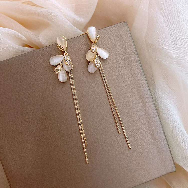

Trendy Geometric Opal Earrings Long Tassel Earrings Korean Fashion Trend Temperament Earrings Women Jewelry Gift Accessories